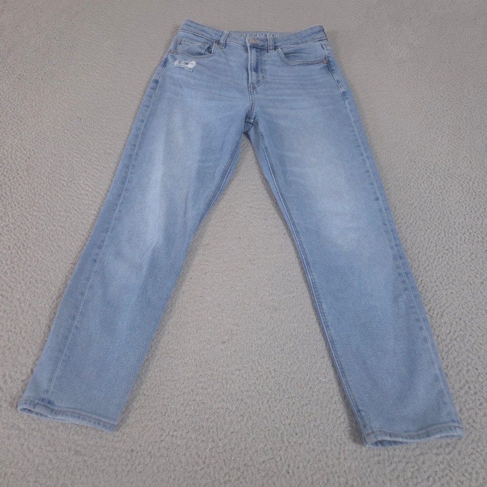 American Eagle Jeans Womens 2 Short Blue Mom Pants Tapered Leg Distressed Denim